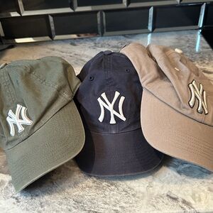 New York Yankees Embroidered Logo Caps - Green, Navy, and Tan